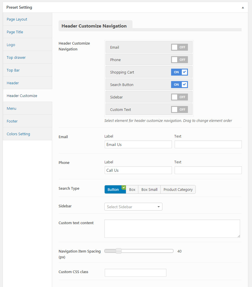Meta Options Header Customize