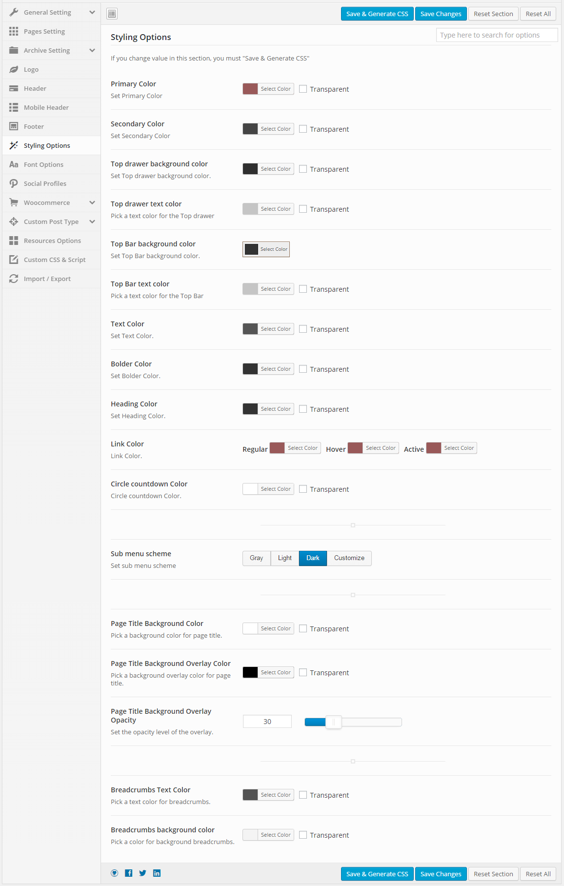 Theme Options Typography Setting