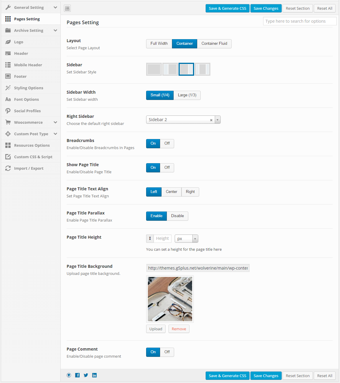 Meta Options Page Layout