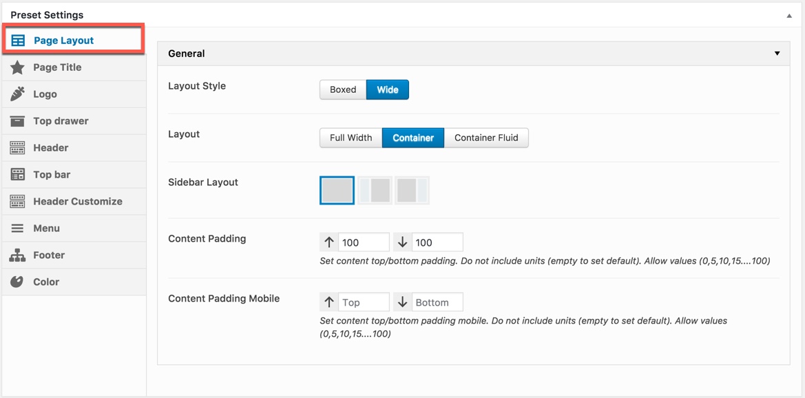 Meta Options Page Layout